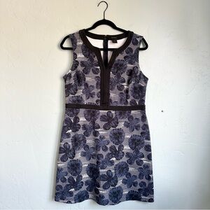 Ann Taylor Women’s Black White Blue Sleeveless Floral Stripe‎ Dress Size 12 EUC